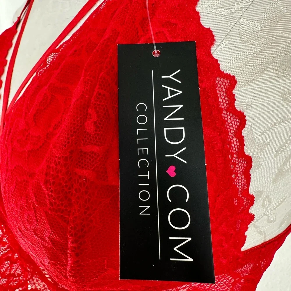 Yandy Red Lacy Longline Lattice Strappy Latice Back Bralette Size 1x/2x